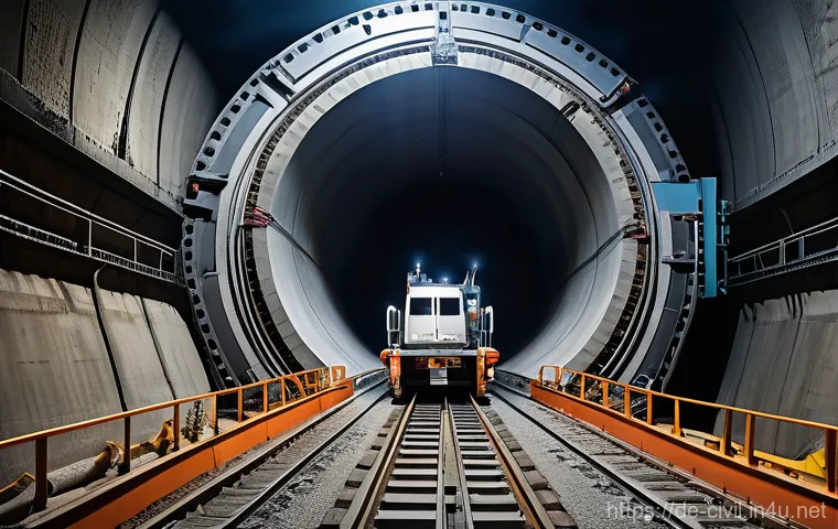 토목공학과 터널 공사 사례 - **Massive Tunnel Boring Machine in Action:**
    "A colossal, high-tech Tunnel Boring Machine (TBM) ...