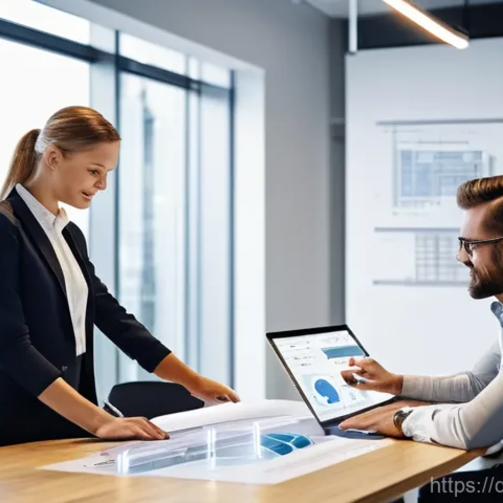 토목공학 프로젝트에서의 문서 관리 - **"A modern, brightly lit open-plan office in Germany, featuring a diverse team of architects and co...