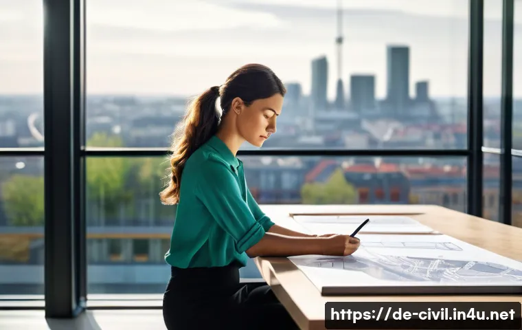 토목기사와 건축기사의 차이점 - **Prompt 1: The Visionary Architect at Work**
    "A talented architect, a woman in her late 30s wit...