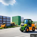 토목공학자의 프로젝트 관리 사례 - A detailed construction site scene in Germany showing efficient resource planning: workers in safety...