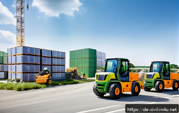 토목공학자의 프로젝트 관리 사례 - A detailed construction site scene in Germany showing efficient resource planning: workers in safety...