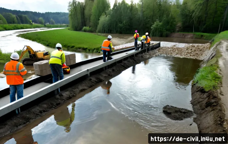 Home 17 토목공학에서 재난 복구 설계 사례 - Photorealistic civil engineering disaster recovery scene in rural Germany after severe flooding, new...